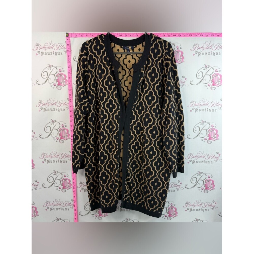 Lands' End Open Cardigan / Sweater Black and Camel Patterned